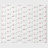ピンクベビー&コウノトリ水彩赤ちゃんシャワー ラッピングペーパー (フラット)