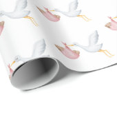 ピンクベビー&コウノトリ水彩赤ちゃんシャワー ラッピングペーパー (ロールコーナー)