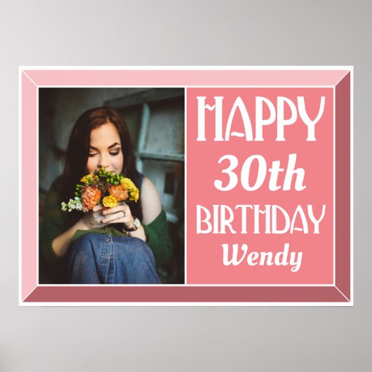 ピンクベベルアールデコ誕生日写真 ポスター (正面)