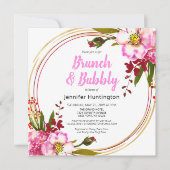 ピンクベリエレガントーフローラ金ゴールドボーブライダルシャワー 招待状 (正面)