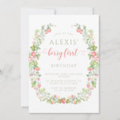 ピンクベリーの最初のイチゴの誕生日の招待状 招待状 (正面)