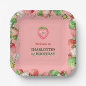 ピンクベリーの甘い女の子の最初の誕生日へようこそ ペーパープレート (正面)