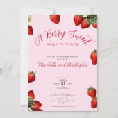 ピンクベリースイートレッドストロベリーガールベビーシャワー 招待状 (正面)
