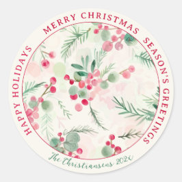 ピンクベリービンテージクリスマスホリデー ラウンドシール