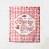 ピンクベリーファーストレッドストロベリー誕生日背景 タペストリー (正面)