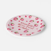 ピンクベリーファースト誕生日イチゴパーティーハート ペーパープレート (アングル)