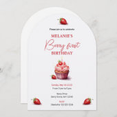 ピンクベリーファースト誕生日ウォーターカスタムカラー写真 招待状 (正面/裏面)