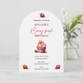 ピンクベリーファースト誕生日ウォーターカスタムカラー写真 招待状 (スタンド正面)