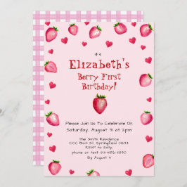 ピンクベリーファースト誕生日ストロベリーサマー 招待状