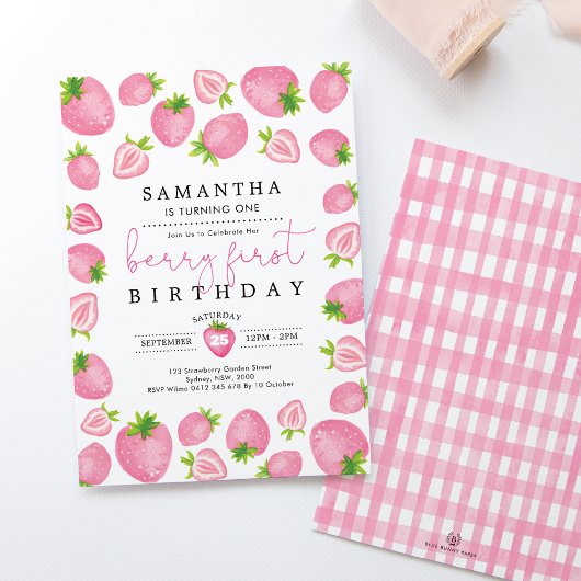 ピンクベリーファースト誕生日ストロベリーファースト誕生日 招待状