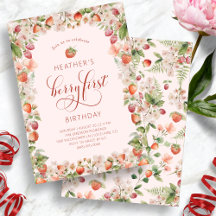 ピンクベリーファースト誕生日招待状