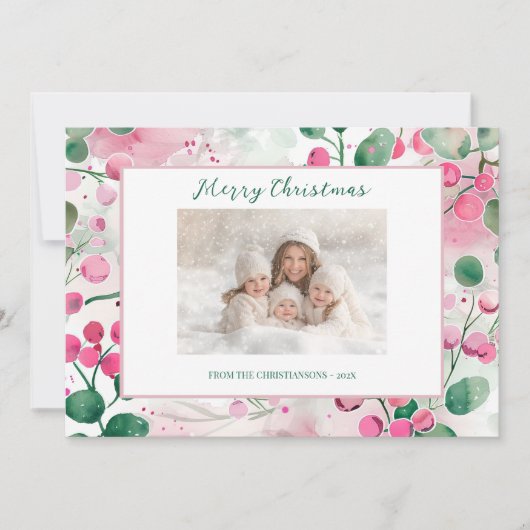 ピンクベリーフローラフォトクリスマスカード シーズンカード (正面)