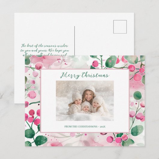ピンクベリーフローラフォトクリスマスポストカード シーズンポストカード (正面/裏面)