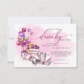 ピンクベリーヴィンテージカードライブバイベビーシャワー 招待状 (正面)