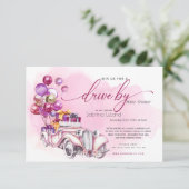 ピンクベリーヴィンテージカードライブバイベビーシャワー 招待状 (スタンド正面)
