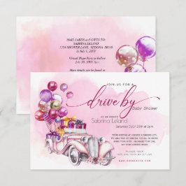 ピンクベリーヴィンテージカードライブバイベビーシャワー 招待状