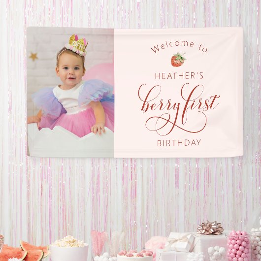 ピンクベリー1歳の誕生日バナー 横断幕