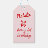 ピンクベリー1st手描きイチゴ誕生日 ギフトタグ (正面)