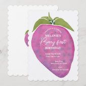 ピンクベリー ファーストバースデー 水彩 カスタム 招待状 (正面/裏面)