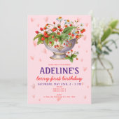 ピンクベリー ファースト ワイルドストロベリー ガール 1歳の誕生日 招待状 (スタンド正面)