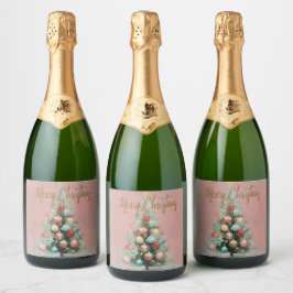 ピンクベルベットのクリスマスツリーの飲料用ラベル スパークリングワインラベル