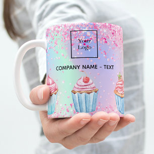 ピンクベーカリーグリッターカップケーキロゴqrコード コーヒーマグカップ