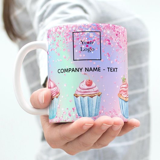 ピンクベーカリーグリッターカップケーキロゴqrコード コーヒーマグカップ