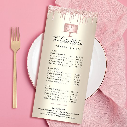 ピンクベーカリーケーキグリッターパティシシェフメニュー金ゴールド ラックカード