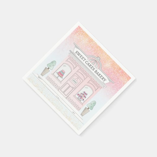 ピンクベーカリーショップナプキンス | ストアフロントイラストレーション スタンダードカクテルナプキン (角)
