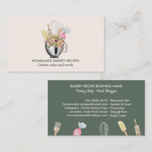 ピンクベーカリーフード調理師パーソナルシェフケータリング 名刺 (正面/裏面)