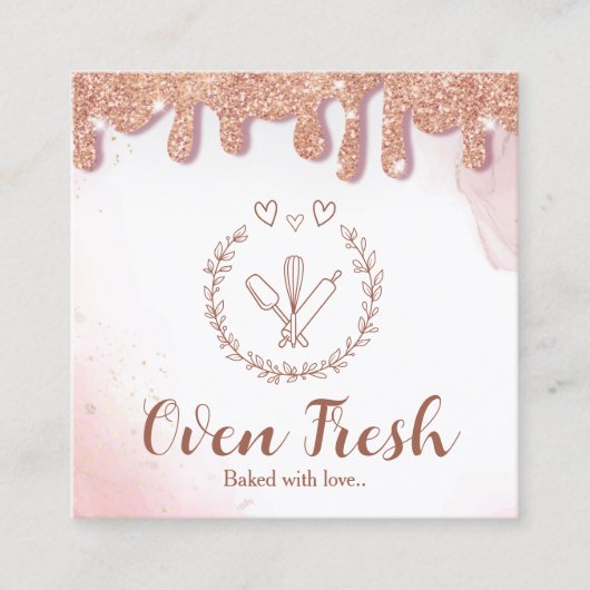 ピンクベーキング器具グリッター乾燥ベーカリー スクエア名刺 (正面)