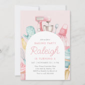 ピンクベーキング誕生日パーティー 招待状 (正面)