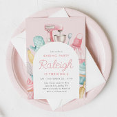 ピンクベーキング誕生日パーティー 招待状