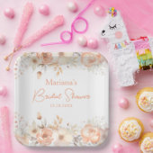 ピンクベージュの花のブライダルシャワー ペーパープレート (パーティー)