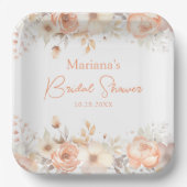 ピンクベージュの花のブライダルシャワー ペーパープレート (正面)