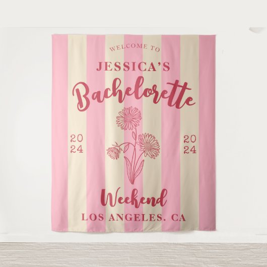 ピンクベージュウェルカムバチェロレッテ誕生月花 タペストリー (正面)