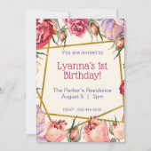 ピンクベージュウォーターバラ誕生日招待状 招待状 (正面)