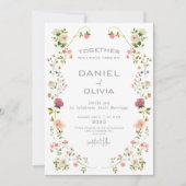 ピンクベージュエステティックフローラウォーター結婚カラー 招待状 (正面)