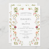 ピンクベージュエステティックフローラウォーター結婚カラー 招待状 (正面/裏面)