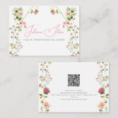 ピンクベージュエステティックフローラ水彩（QR付） 名刺 (正面/裏面)