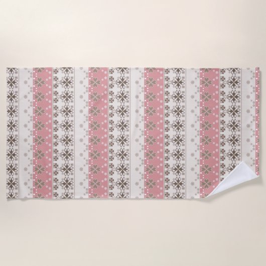 ピンクベージュオーナメント ビーチタオル (正面)