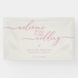 ピンクベージュシンプルモダンへようこそ結婚 横断幕