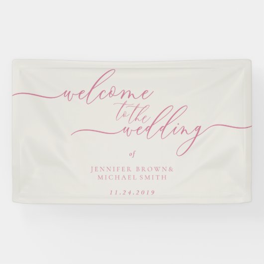 ピンクベージュシンプルモダンへようこそ結婚 横断幕 (横)