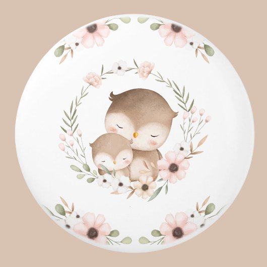 ピンクベージュフローラウッドランド子供部屋フクロウ セラミックノブ