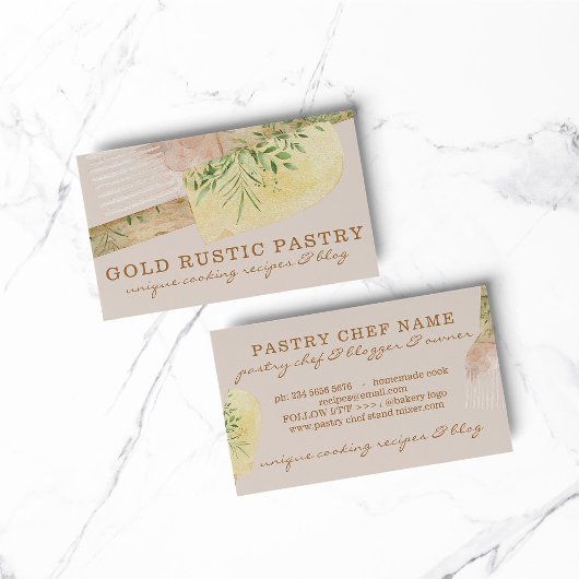 ピンクベージュペストリーシェフケーキカフェヘラベーカリー 名刺