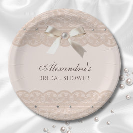 ピンクベージュリージェンシーサテンボウブライダルシャワー ペーパープレート