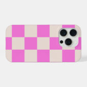 ピンクベージュ チェック柄 スマホケース iPhoneケース (裏面横)