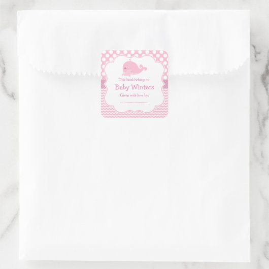 ピンクペアレント&チャイルドホエールピンクガール蔵書票 スクエアシール (バッグ)