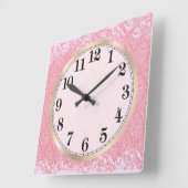 ピンクペイズリーアーガイル柄の スクエア壁時計 (傾斜)