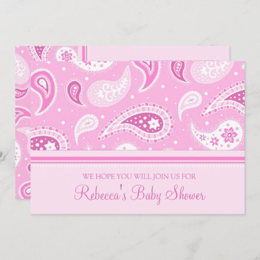 ピンクペイズリーカスタムベビーシャワー招待状 招待状 (正面/裏面)